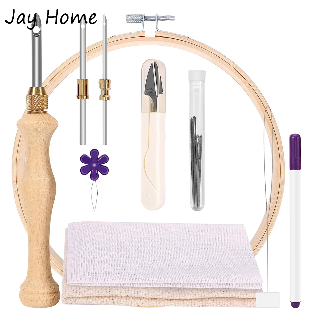 Embroidery Floss Thread - Stanznadel-Starter-Set mit Stickrahmen, verstellbarem Nadelstanzer und