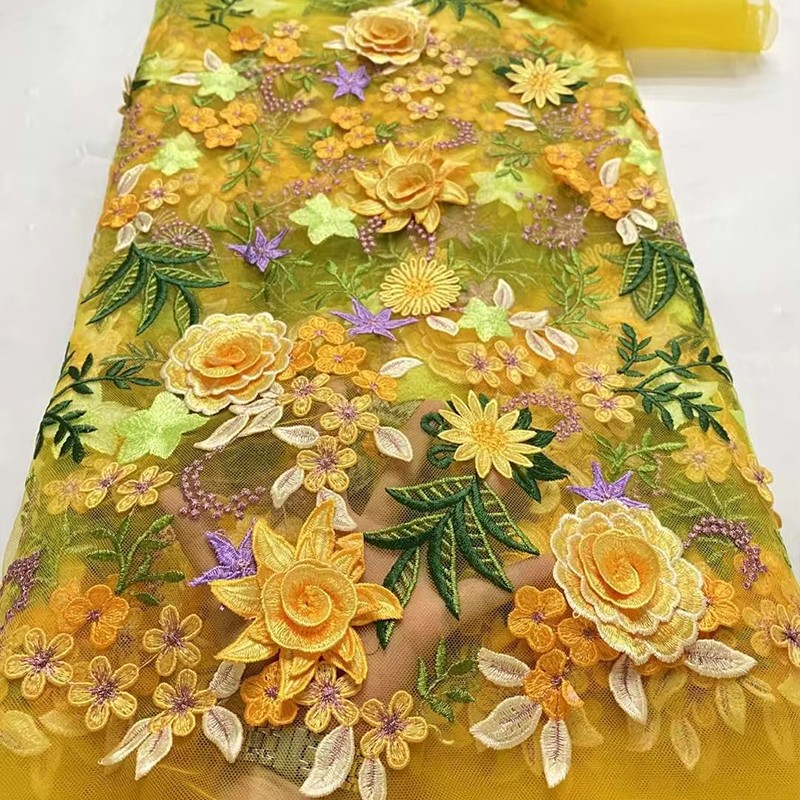Textile For Sewing - 90x130cm 3D Blumenbestickter Tüll-Spitzenstoff DIY Kleid