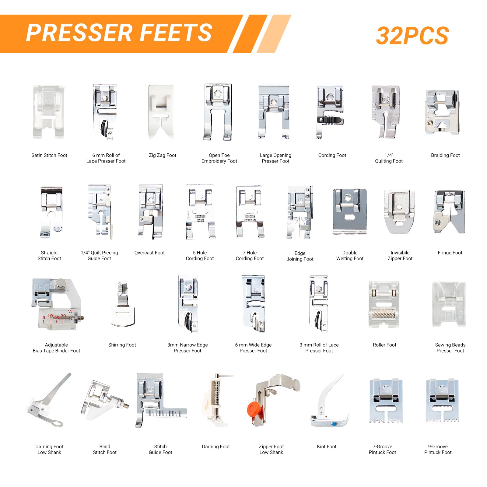 Zipper Foot Presser - 32-in-1 Multifunktions-Nähfuß-Set für Nähen | Must-Have