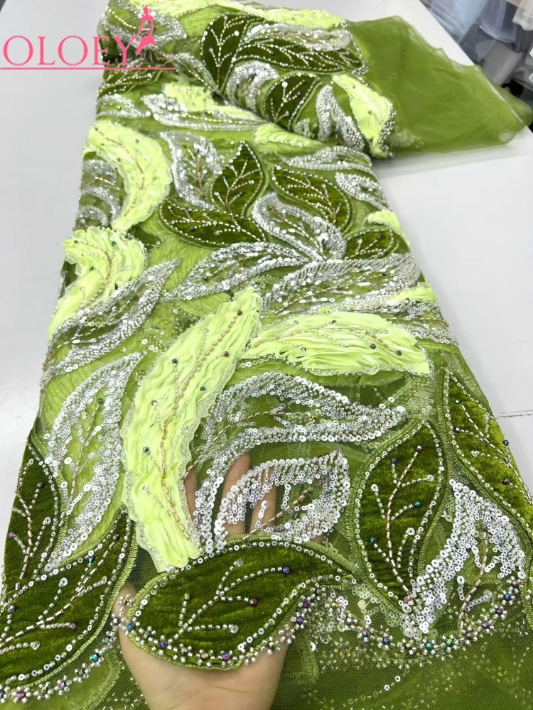 Sewing Velvet Fabric - OLOEY Luxuriöser Afrikanischer Pailletten-Perlen-Samt-Netzstoff Französischer Tüll-Spitzenstoff